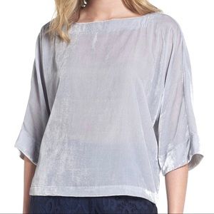 Cupcakes and Cashmere Shimmer Velvet Light Blue Half Sleeve Dolman Box Top S